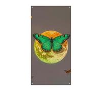 Bannière de protection de porte motif soleil et lune verte 90 x 180 cm - Panneau de bienvenue saisonnier - Décoration verticale à suspendre pour porche, entrée, jardin