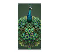 Bannière de protection de porte paon avec pompons 90 x 180 cm - Bannières de fête saisonnières - Panneau de bienvenue vertical - Décoration de porte à suspendre pour porche, entrée, jardin