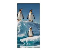 Bannière de protection de porte Pingouins sur l'iceberg 90 x 180 cm - Bannières de fête saisonnières - Panneau de bienvenue - Décoration verticale à suspendre pour porche, entrée, jardin