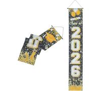 Bannière de Remise de Diplôme 2026, Polyester, Fond Photo Élégant | Bordure Métallisée Dorée, Installation Rapide, Aspect Uniforme, pour Classes et Foyers, Couleur Or