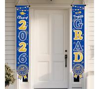 Bannière de remise de diplôme e 2026, panneau de félicitations pour décoration de fête scolaire, bannières de bienvenue à suspendre pour mur intérieur et extérieur (bleu et or)