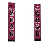 Bannière de remise de diplôme Classe of 2026, 33 x 180 cm, décorations de fête en polyester avec cordes pré-enfilées pour cérémonie scolaire, toile de fond photo et fournitures de célébration (B)
