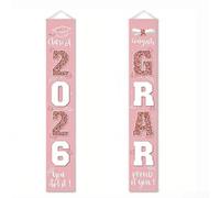Bannière de remise de diplôme Classe of 2026, 33 x 180 cm, décorations de fête en polyester avec cordes pré-enfilées pour cérémonie scolaire, toile de fond photo et fournitures de célébration (K)