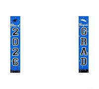 Bannière de remise de diplôme Classe of 2026, décorations de fête en polyester bleu avec ficelle pré-cordée pour cérémonie scolaire, 33 x 180 cm (A)