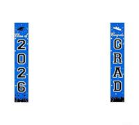 Bannière de remise de diplôme en tissu polyester « Class of 2026 » - Décoration de fête - Toile de fond pour cabine photo - À suspendre au mur - Bleu - 33 x 180 cm (A)