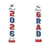 Bannière de remise de diplôme en tissu polyester « Class of 2026 » - Décoration de fête - Toile de fond pour cabine photo - À suspendre au mur - Bleu - 33 x 180 cm (H)