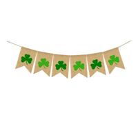Bannière de Trèfle Suspendue en Lin Kaki pour Fête Saint-patrick | Motif Trèfle Vert, Usage Intérieur et Extérieur, Style Guirlande, Décoration Festive, Format à Suspendre