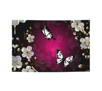 Bannière de vacances avec papillons noirs et blancs - Décorations de fête imprimées adaptées pour les fêtes de vacances et les cérémonies - 180,3 x 119,4 cm