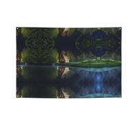 Bannière de vacances Chalet by the lake - Décorations de fête imprimées adaptées pour les fêtes de vacances et les cérémonies - 180,3 x 119,4 cm