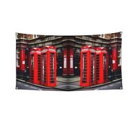 Bannière de vacances de Noël avec cabine téléphonique Londres, décoration d'intérieur et d'extérieur pour fête, porche, bar, toile de fond festive à suspendre