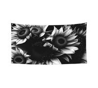 Bannière de vacances de Noël avec imprimé tournesols noirs et blancs, décoration d'intérieur ou d'extérieur pour fête, porche, bar, toile de fond festive à suspendre