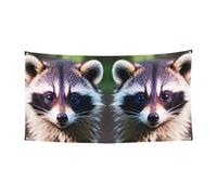 Bannière de vacances de Noël avec visage de raton laveur - Décoration d'intérieur ou d'extérieur pour fête, porche, bar, toile de fond festive à suspendre