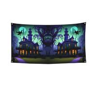 Bannière de vacances de Noël imprimée manoir hanté, décoration d'intérieur ou d'extérieur pour fête, porche, bar, toile de fond festive à suspendre