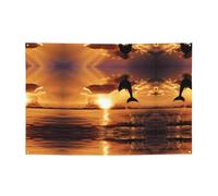 Bannière de vacances imprimée dauphin au crépuscule - Convient pour les fêtes de vacances et les cérémonies - 180,3 x 119,4 cm