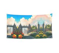 Bannière de vacances Outside The Castle Gate à suspendre, Halloween, fête de Noël, bannière de rassemblement d'amis, bannière décorative de 177,8 x 88,9 cm