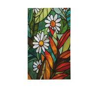 Bannière de vœux avec œillets en verre teinté blanc marguerite tropicale feuilles tropicales pour décoration d'intérieur ou d'extérieur 90 x 152 cm