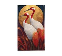 Bannière de vœux avec œillets pour décoration d'intérieur ou d'extérieur avec deux grues blanches et lune dorée 91 x 152 cm