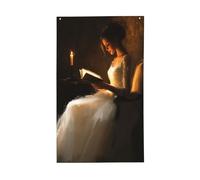 Bannière de vœux avec œillets pour décoration d'intérieur ou d'extérieur avec inscription « Woman Reading By The Candle Yard House » - 0,9 x 1,5 m