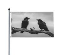 Bannière de vœux avec œillets pour décoration d'intérieur ou d'extérieur Motif deux corbeaux sur la branche du vieux arbre 91 x 152 cm