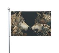 Bannière de vœux avec œillets pour décoration d'intérieur ou d'extérieur Motif deux loups face à face avec fleurs