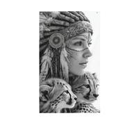 Bannière de vœux avec œillets pour décoration d'intérieur ou d'extérieur Motif femme autochtone et deux léopards 91 x 152 cm