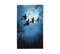 Bannière de vœux avec œillets pour décoration d'intérieur ou d'extérieur Motif sorcières volantes sur balais, pleine lune, 91 x 152 cm