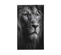 Bannière de vœux avec œillets pour intérieur ou extérieur Motif lion noir et blanc 91 x 152 cm