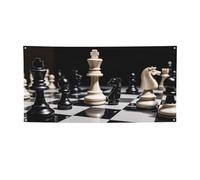 Bannière d'échecs noire et blanche à suspendre au mur - Grande bannière de fête - Petite toile de fond pour Nouvel An, remise de diplôme, mariage, fête d'anniversaire
