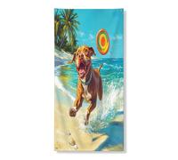 Bannière décorative amusante pour porte de chien Pitbull - Jolie plage côtière - Décoration de fond pour intérieur et extérieur - 91,4 x 183 cm