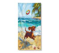 Bannière décorative amusante pour porte de teckel - Jolie plage côtière - Décoration de fond pour intérieur et extérieur - 91,4 x 183 cm