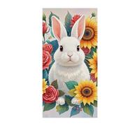 Bannière décorative aquarelle lapin et fleurs pour porte - Toile de fond de porte - Fournitures de porche - Fond photo pour vacances, fête d'anniversaire, décoration intérieure et extérieure