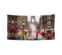 Bannière décorative avec 4 œillets en métal - Motif Rainy Street In Paris