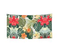 Bannière décorative avec 4 œillets métalliques pour décoration d'intérieur et d'extérieur avec feuilles de végétation avec fleurs d'hibiscus