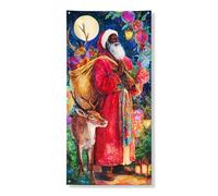 Bannière décorative colorée pour porte de Père Noël avec cerf et lanternes, décoration de Noël intérieure et extérieure 91,4 x 183 cm