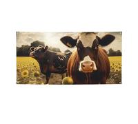 Bannière décorative créative à suspendre au mur - Bannière 3D - Animal vache marron - Grande bannière de fête - Poster de fête - Toile de fond pour Nouvel An, remise de diplôme, mariage, fête