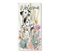 Bannière décorative dalmatienne pour porte d'entrée, motif cactus floral, chien, décoration d'intérieur, extérieur, printemps, salon, porte d'entrée, 91,4 x 183 cm
