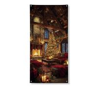 Bannière décorative de Noël confortable pour porte de chalet, cheminée de cabine, intérieur et extérieur, décoration de vacances, toile de fond festive d'hiver, 91,4 x 183 cm