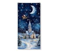 Bannière décorative de Noël pour porte d'hiver, scène d'église de nuit enneigée, décoration de vacances, intérieur et extérieur, toile de fond de traîneau du Père Noël, 91,4 x 183 cm