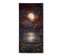 Bannière décorative de porte au clair de lune d'automne - Scène de nuit de forêt enchantée - Décoration de porte d'entrée - Intérieur ou extérieur - Toile de fond saisonnière à suspendre - Fournitures