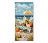 Bannière décorative de porte d'automne côtière, citrouille de plage, tournesol, décoration de porte d'entrée, fournitures de vacances d'automne pour intérieur et extérieur, 91,4 x 183 cm