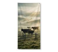 Bannière décorative de porte de campagne - Scène de ferme rustique avec vaches et clôtures - Décoration d'intérieur et d'extérieur - Fournitures de festival de récolte d'automne - 91,4 x 183 cm