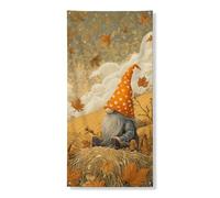 Bannière décorative de porte de nain d'automne - Chapeau fantaisie orange à pois - Décoration de ferme, intérieur et extérieur - Fournitures de festival de récolte d'automne - 91,4 x 183 cm