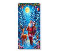 Bannière décorative de porte de Père Noël - Scène colorée au pays des merveilles d'hiver - Décoration extérieure et intérieure - Fournitures de fond festives - 91,4 x 183 cm