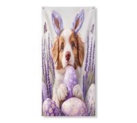 Bannière décorative de porte de printemps de Pâques Bretagne - Œufs de lavande mignons - Décoration de porte d'entrée - Intérieur et extérieur - 91,4 x 183 cm