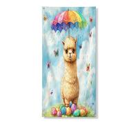 Bannière décorative de porte de printemps et de Pâques, motif lama, parapluie, œufs, couverture de fond de porte d'entrée, intérieur et extérieur, panneau de porche animal, toile de fond 91,4 x 183 cm