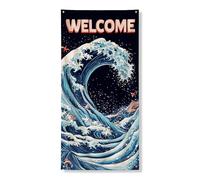 Bannière décorative de porte d'entrée avec vagues de l'océan - Style vintage japonais - Décoration d'intérieur ou d'extérieur - Décoration de maison d'été - 91,4 x 183 cm
