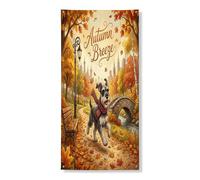 Bannière décorative de porte en forme de chien schnauzer d'automne - Motif feuilles de campagne - Décoration de fond d'intérieur et d'extérieur - Fournitures de fond de cour d'automne - 91,4 x 183 cm