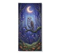 Bannière décorative de porte en forme de chouette au clair de lune, scène de nuit de forêt enchantée, décoration de porte d'entrée, fournitures de festival d'automne pour intérieur et extérieur, 91,4