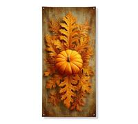 Bannière décorative de porte en forme de citrouille d'automne - Feuilles orange rustiques - Décoration de porte d'entrée d'automne - Pour intérieur et extérieur - Toile de fond à suspendre