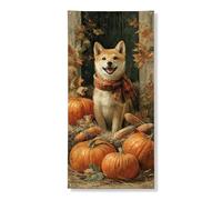 Bannière décorative de porte en forme de citrouille d'automne - Motif chien mignon avec feuilles d'automne et citrouilles - Décoration de porte d'entrée - Pour intérieur et extérieur - Toile de fond à